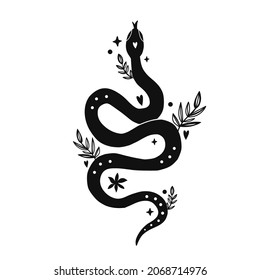 Flower celestial black snake, Boho, Floral viper, vector illustration