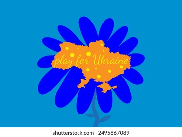 Flower in the center with the country Ukraine. Associative illustration of peace, love and prosperity of the country. Drawing in blue and yellow colors for Independence Day, Flag Day of Ukraine.