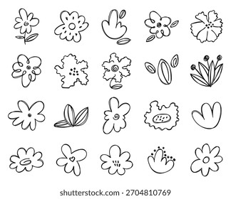 Flower chamomile doodle set featuring floral outline elements perfect for your creating elegant botanical compositions in handmade bloom illustration and decorative petal projects