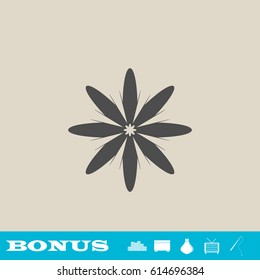 Flower chamomile icon flat. Grey pictogram on light background. Vector illustration symbol and bonus button real estate, ottoman, vase, tv, fishing rod