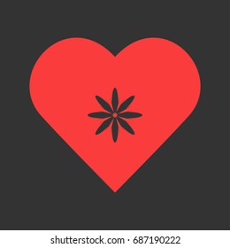 Flower chamomile icon flat. Simple pictogram on heart background. Vector illustration symbol
