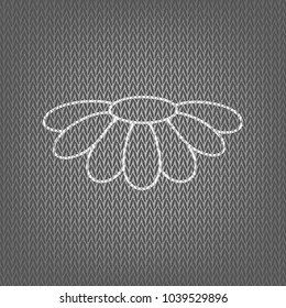 Flower Chamomile sign illustration. Vector. White knitted icon on gray knitted background. Isolated.
