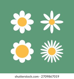 Flower chamomile vector icon. Cartoon camomile white retro spring floral icon design set.