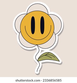 Flower chamomile.bright groovy posters 70s.Retro,vintage print.Card 2000.Y2k.Vector flat illustration.