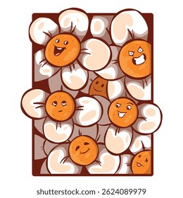 Flower Characters with different expressions vector illustration. Nature, brand design concept.