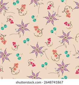 Flor e cerejas pattern.perfect para papel de embrulho de presente, papel decorativo e textiles.ready para coloração e repetir.Seamless padrões.vetor