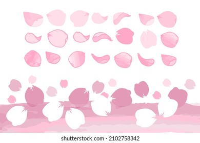 Flower and cherry petals set. Hand drawn and watercolor brushes paint petals. Sakura. Spring. Vector illustration