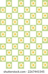 Fondo de patrón retro de tablero de ajedrez de flores. 