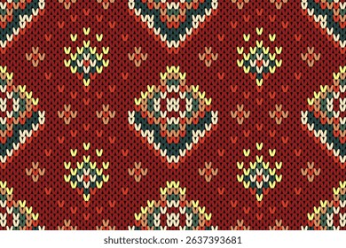 Flower Chevron stripes knitting texture geometric oriental seamless pattern.Design for carpet, wallpaper, clothing, wrapping, fabric, printing, crochet, knitted, sweater, knit vector embroidery style.