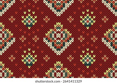 Flower Chevron stripes knitting texture geometric oriental seamless pattern.Design for carpet, wallpaper, clothing, wrapping, fabric, printing, crochet, knitted, sweater, knit vector embroidery style.