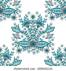 Flower chintz indian pattern seamless vector. Botanical batik paisley background. India vintage print design for wallpaper, silk clothing, bedlinen, home textile, wrapping paper, porcelain motif.
