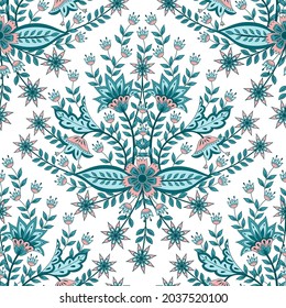 Flower chintz indian pattern seamless vector. Botanical batik paisley background. Oriental vintage print design for clothing, wallpaper, bedlinen, home textile, wrapping paper.