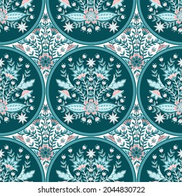 Patrón indio de chintz de flor sin costura vectorial. Fondo de la frontera paisajista del batik botánico. Diseño de impresión floral turca para papel de pared, textiles para casa, tela de cortinas, ropa, boda india.