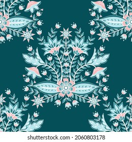 Flower chintz indian pattern seamless vector. Botanical batik paisley background. Turkish floral print design for bedlinen, home textile, clothing, wallpaper, wrapping paper, packaging.