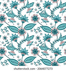 Flower chintz indian pattern seamless vector. Botanical batik paisley background. Bohemian floral print design for home textile, wallpaper, clothing, wrapping paper.