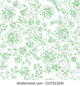 Patrón abstracto de color verde de menta de chintz de flor sin fisuras vectorial. Antecedentes paisley de batik botánico. Diseño vintage de estampado floral para papel de pared, ropa, papel de envoltura, boda, textil casero, vestimenta de mujer.