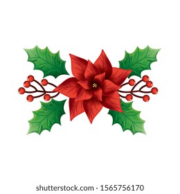 flower christmas decorative with leafs vector illustration design