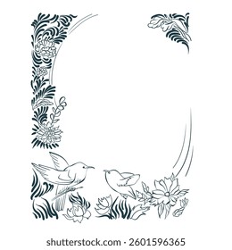 flower chrysanthemum birds vector nature frame line artistic