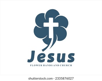 Flower Church Cross Logo design concept