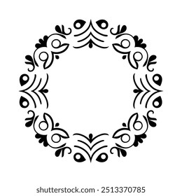 Flower Circle Black White. Round Flower Vector Art, Icons, and Graphics. vector art illustration black and white.