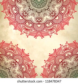 flower circle design on grunge background with lace ornament