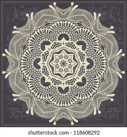 flower circle design on grunge background with lace ornament