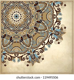 flower circle design on grunge background with lace ornament