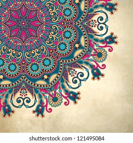 flower circle design on grunge background with lace ornament