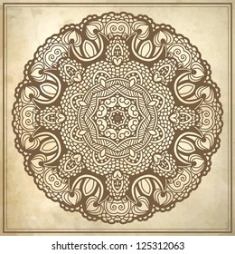 flower circle design on grunge background with lace ornament