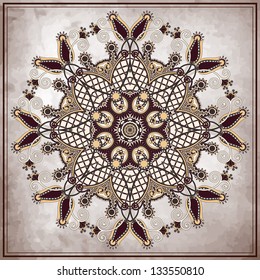 flower circle design on grunge background with lace ornament