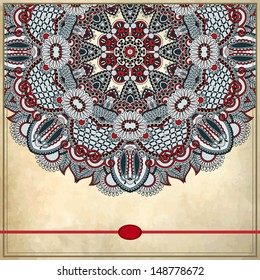 flower circle design on grunge background with lace ornament