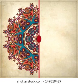 flower circle design on grunge background with lace ornament