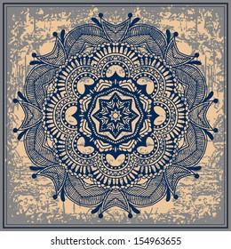 flower circle design on grunge background with lace ornament