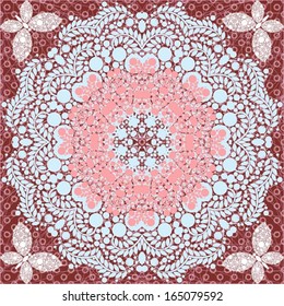 flower circle design on grunge background with lace ornament