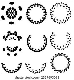 Flower Circle Design Vector Set with Decorative Floral Patterns -Intricate Circular Ornaments Mandala Style Art Elements Perfect for Logo Creation Borders Frames and Digital Illustrations