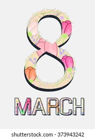 Flower With Circle, Element For Design, 8 March Concept, Isolated On White Background, Vector Illustration