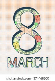 Flower With Circle, Element For Design, 8 March Concept, On halftone background, Vector Illustration