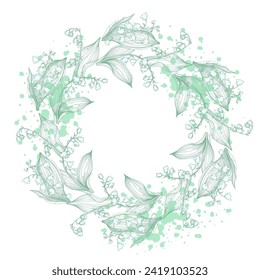 Flower circle frame. Hand drawn round line border, leaves and flowers, wedding invitation and cards, logo design and posters template. Elegant minimal style floral vector isolated 