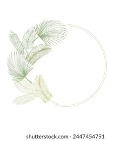 Flower circle frame. Hand drawn round line border, leaves and flowers, wedding invitation and cards, logo design and posters template. Elegant minimal style floral vector isolated