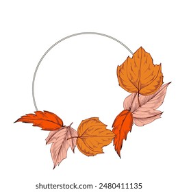Flower circle frame. Hand drawn round line border, leaves and flowers, wedding invitation and cards, logo design and posters template. Elegant minimal style floral vector isolated 