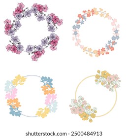 Flower circle frame. Hand drawn round line border, leaves and flowers, wedding invitation and cards, logo design and posters template. Elegant minimal style floral vector isolated 