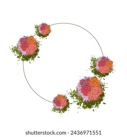 Flower circle frame Peonies. Hand drawn round line border, leaves and flowers, wedding invitation and cards, logo design and posters template. Elegant minimal style floral vector isolated 