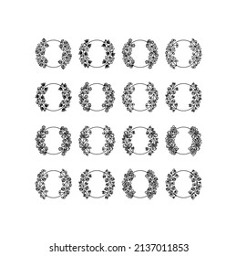 Flower Circle Frame-related vector element with line style. Perfect for any purpuse use. Decorative outline cector illustration. Botanical and flower circle frame.