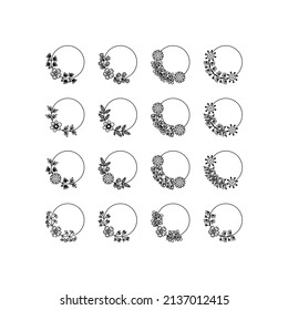 Flower Circle Frame-related vector element with line style. Perfect for any purpuse use. Decorative outline vector illustration. Botanical and flower circle frame.