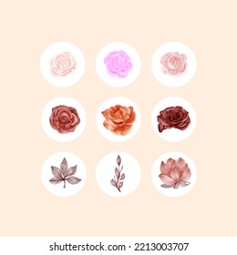 flower circle icon collection set for social media