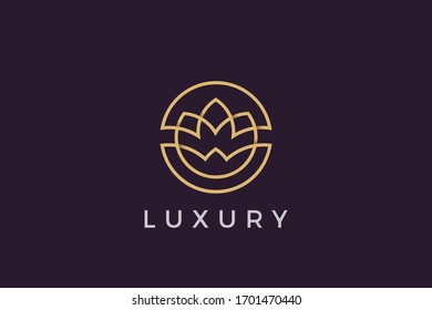 Flower circle Logo abstract design vector template Luxury linear outline style. Cosmetics Fashion SPA Jewelry Logotype concept icon