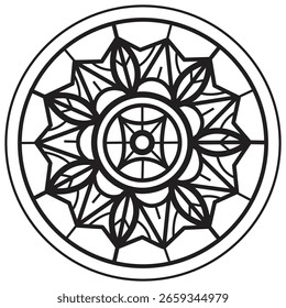 Flower circle mandala hand drawn for adult coloring book