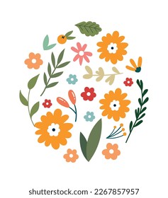 Flower circle shapes background flat icon Floral design. Vector illustration