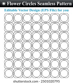 flower circles geometric seamless pattern, Black figures background. Circles and squares texture, Digital paper with rings for textile print 