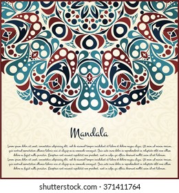 Flower circular background. A stylized drawing. Mandala. Vintage decorative elements. Islam, Arabic, Indian, ottoman motifs. Stylized flowers. Place in the text. Abstract ornament. Kaleidoscope.